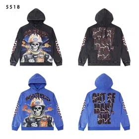 Godspeed Retro Letter Skull Print Hooded Sweatshirt-4568  